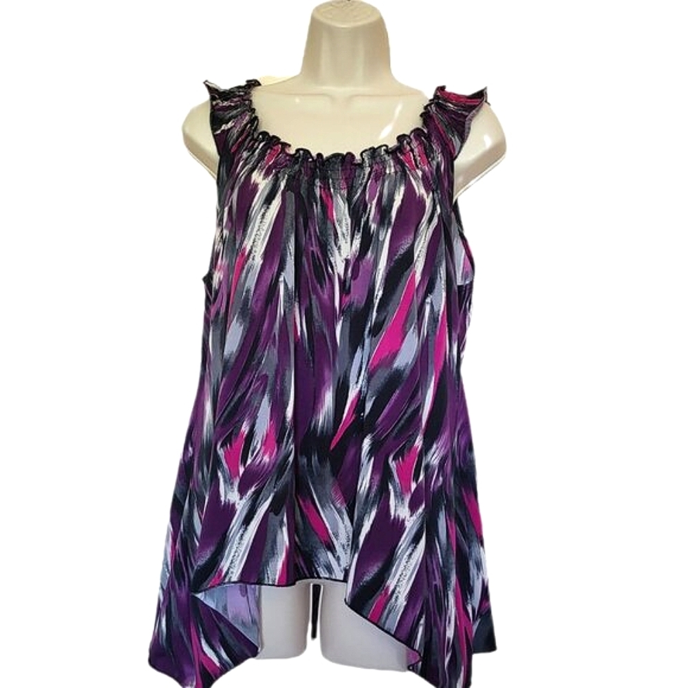 CHRISTINE GERARD Multicoloured Women's Flowy Ruffle Tank Top Size L/XL